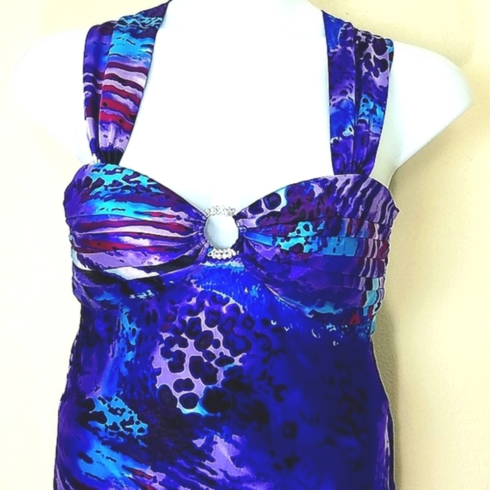 Formal Maxi Dress Gown Halter Top leopard print mermaid  Blondie Nites Purple